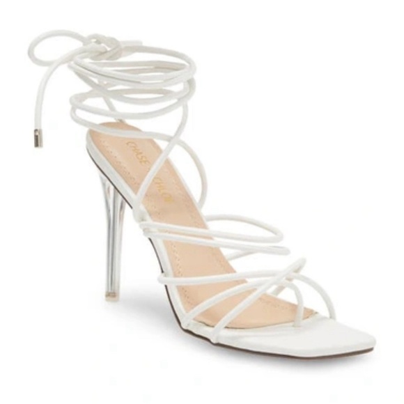 New CHASE & CHLOE Gia Clear Heel Sandal In White #505 - Picture 1 of 8